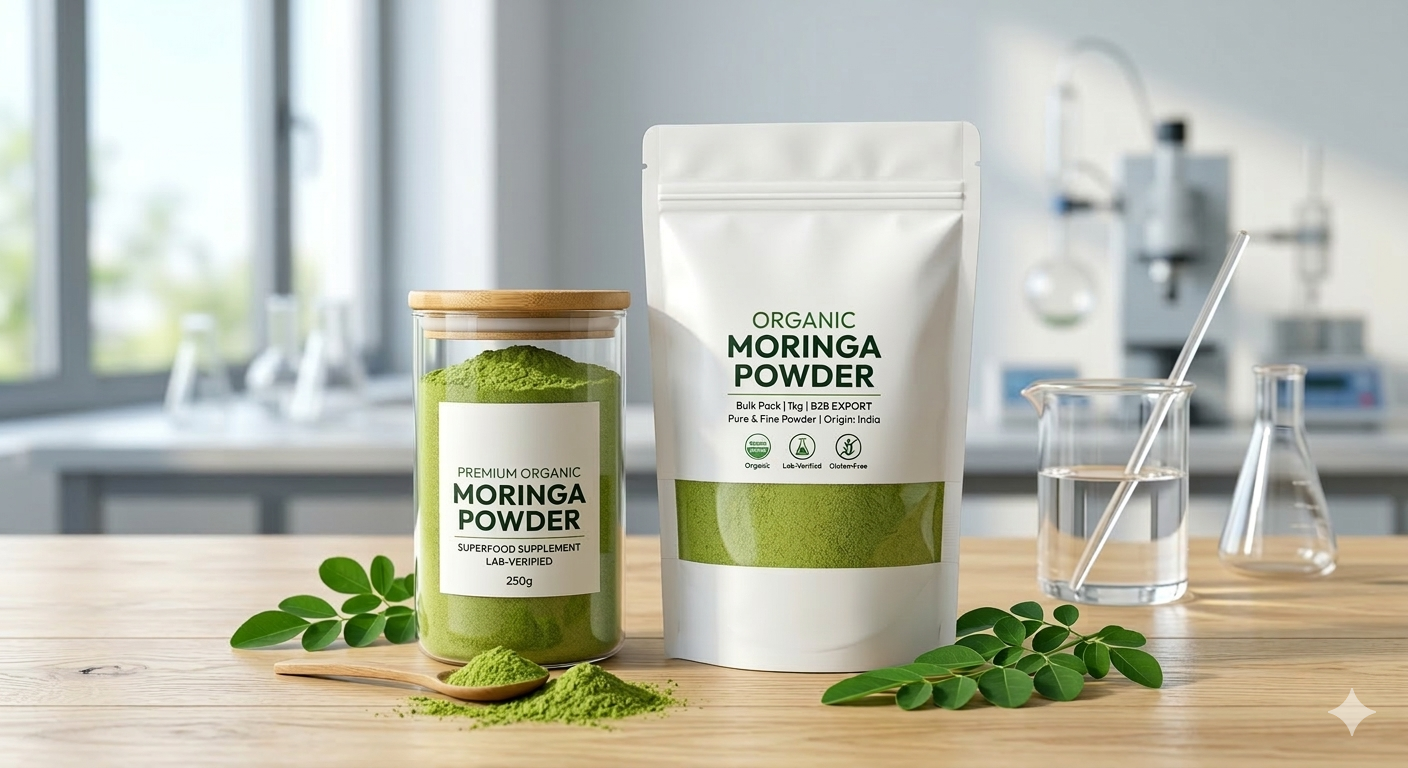 Lab-verified organic moringa powder with testing certificates