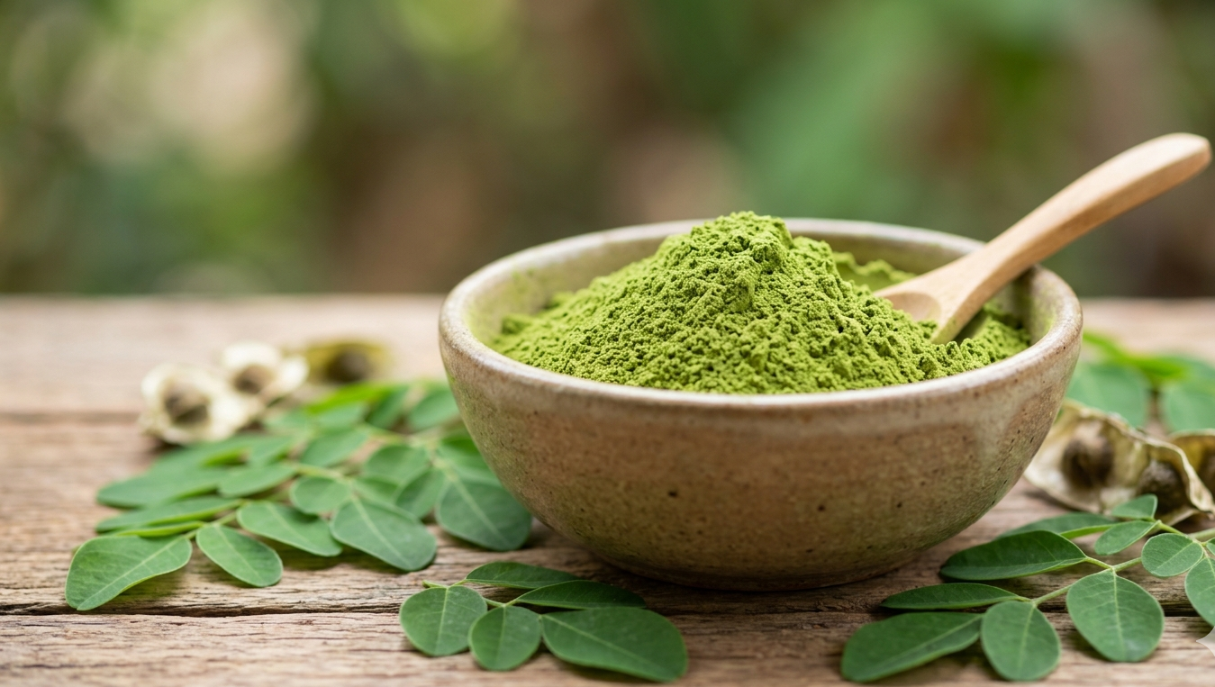 Premium IndiRoot Signature Grade Moringa Powder in a professional setting