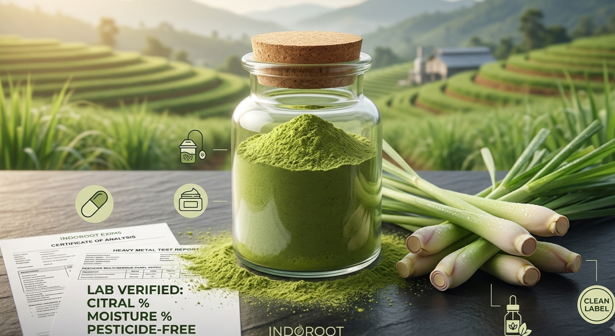 Premium Lemongrass Powder bulk B2B export from India — IndiRoot Exims