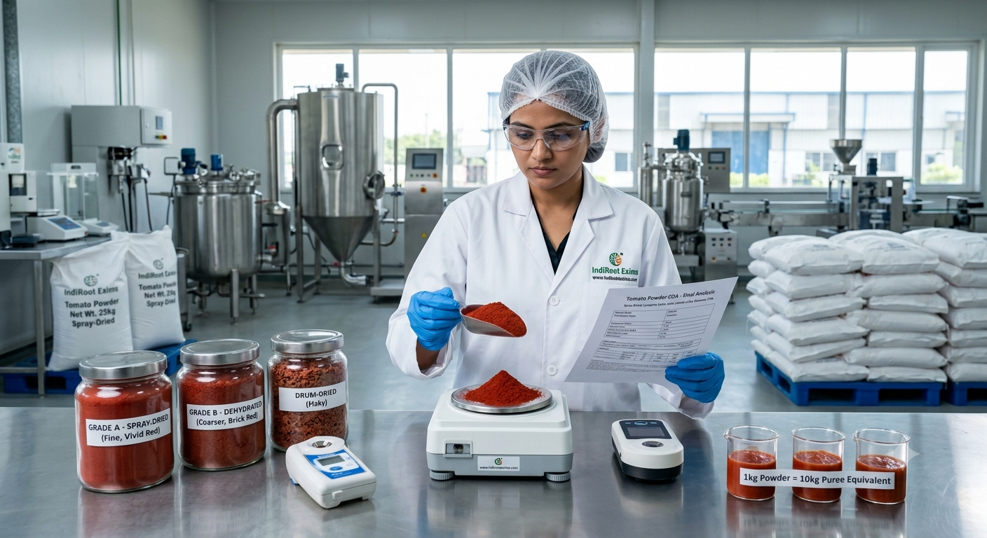 Bulk spray-dried tomato powder export from India — IndiRoot Exims